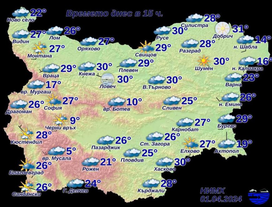 Температурата в Добрич в 15 часа - най-високата в цялата страна