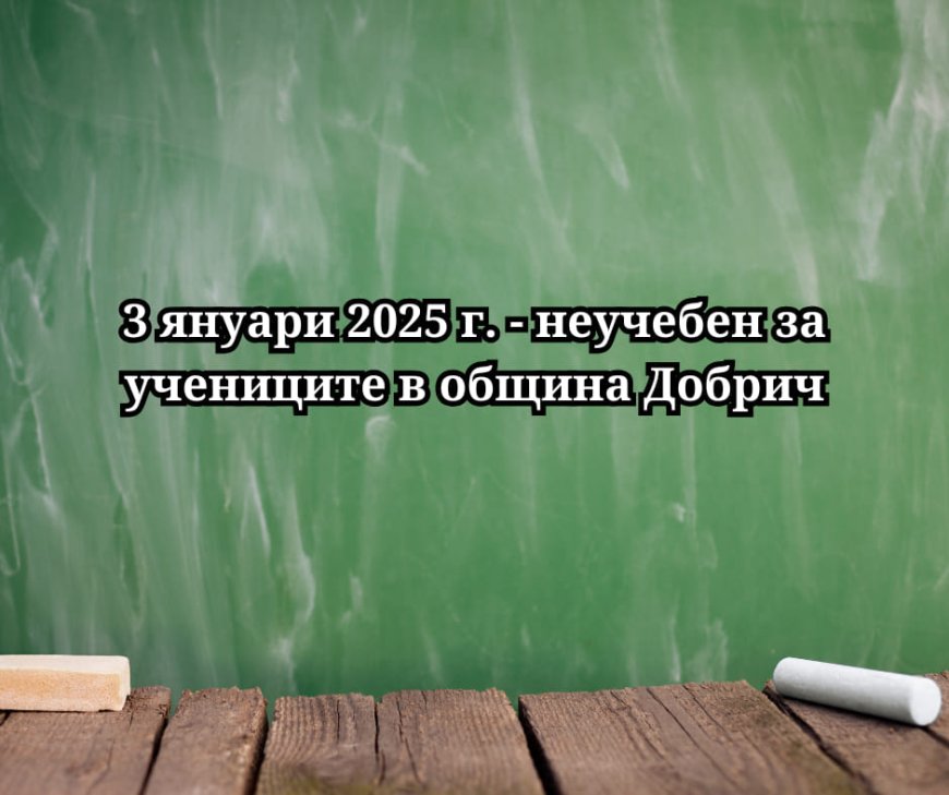 Кметът на Добрич обяви 3 януари 2025 г. за неучебен ден за учениците