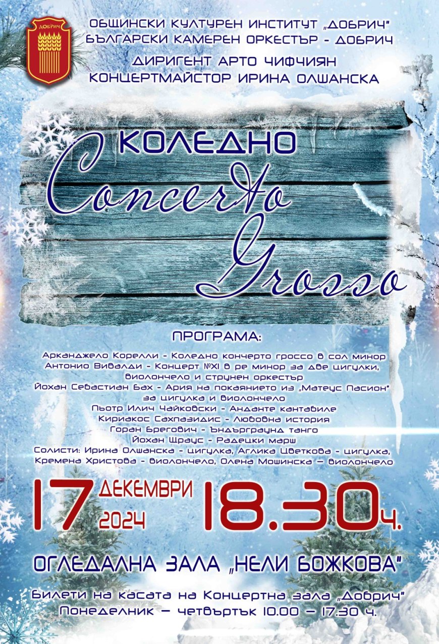 Български камерен оркестър – Добрич ще зарадва публиката с Коледно Concerto Grosso